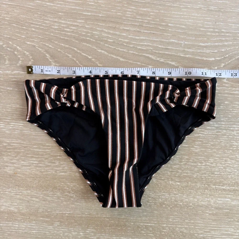 L*Space La Jolla Bikini Bottom XS Black Bronze Striped Twist Knot GHLJF19 NEW